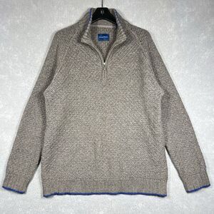Tommy Bahama Sweater LAMBSWOOL Men’s XL 1/4 Zip Brown Nettover Chunky Knit Weave